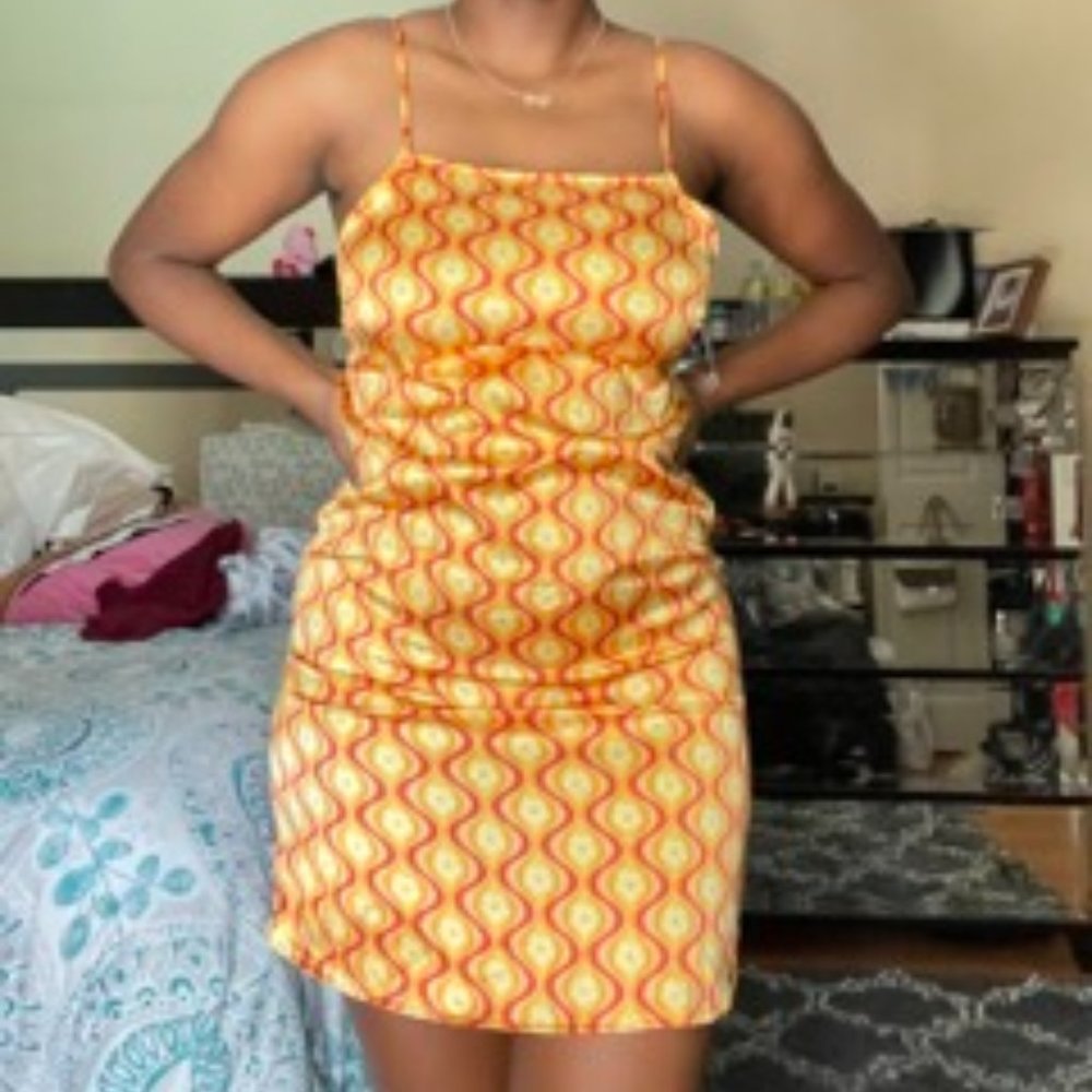 Patterned Satin Mini Dress